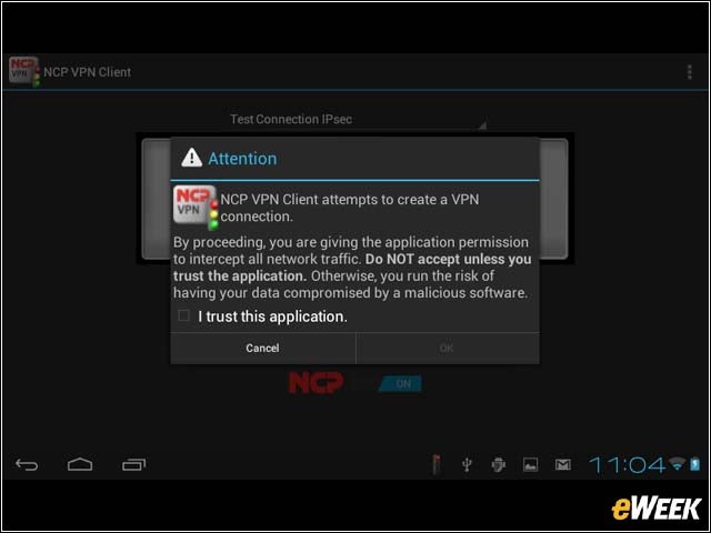 3 - Android Prompts You to Grant Permission to Run a VPN Client