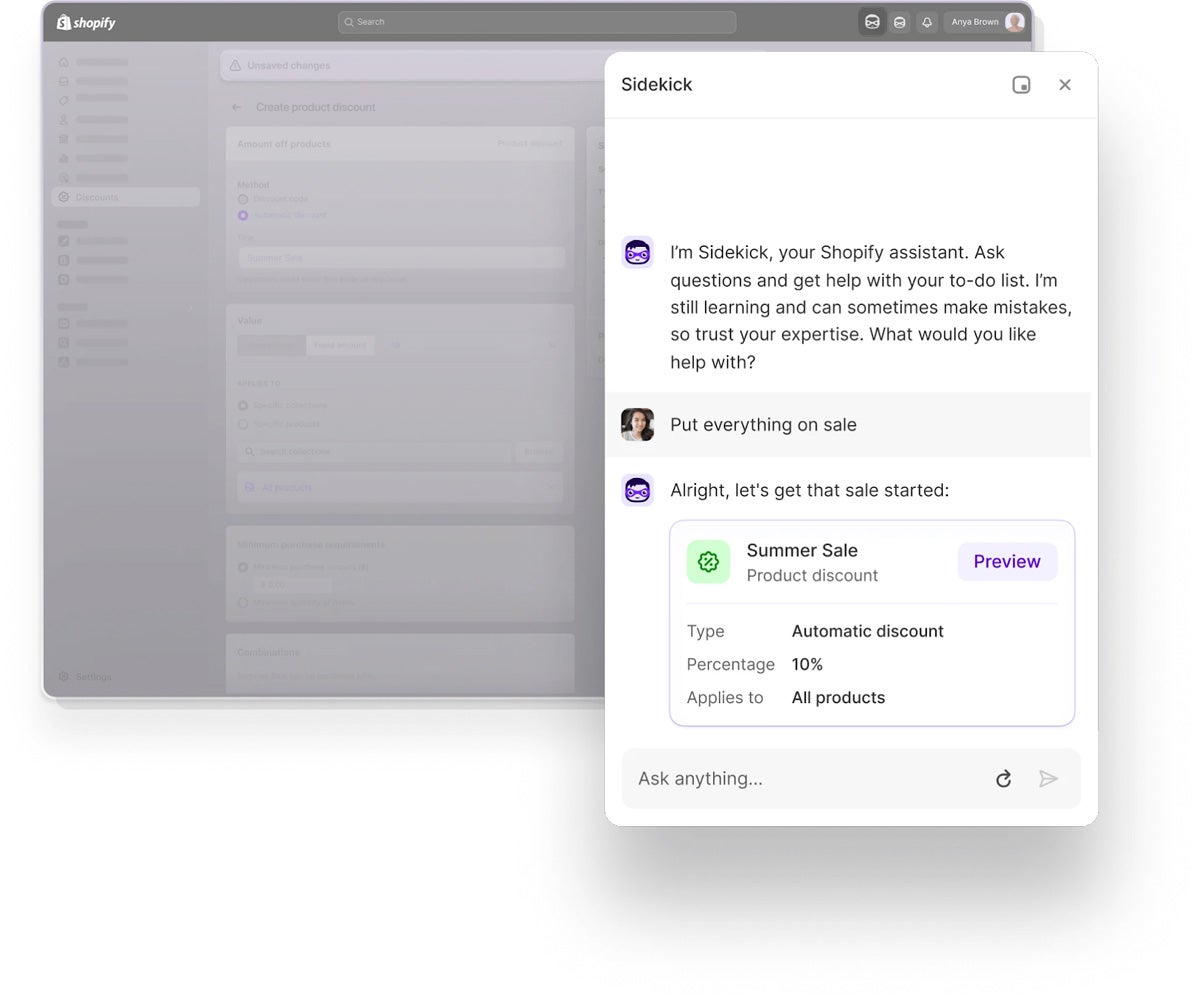 Shopify Magic's latest assistant, Sidekick, is currently available to early-access users.
