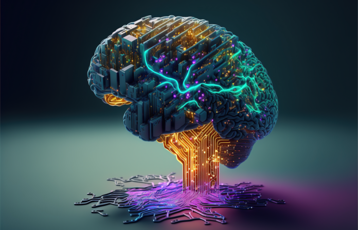Illustration about the human brain and computer.