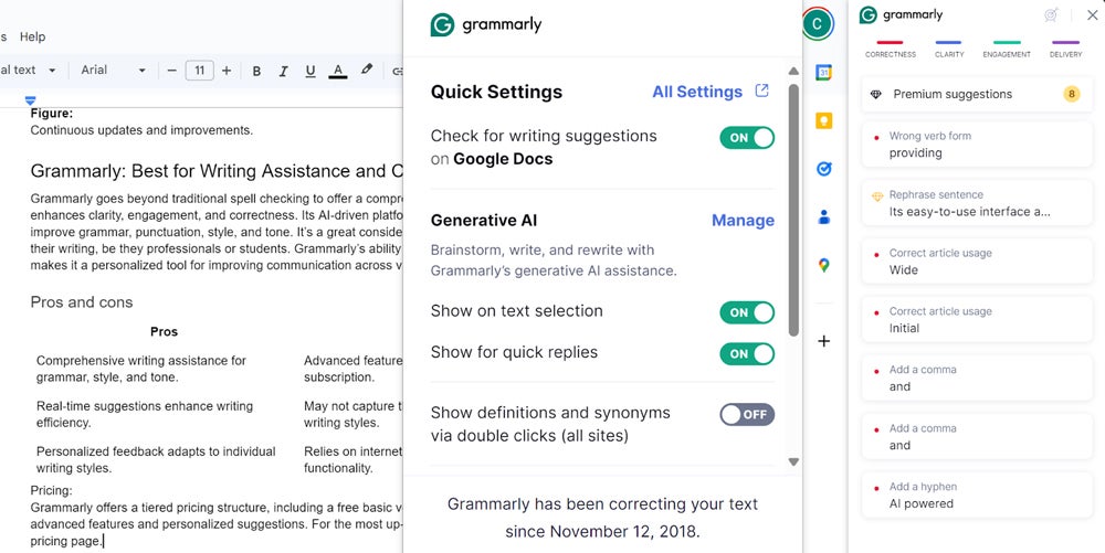 Grammarly in action in Google Docs.